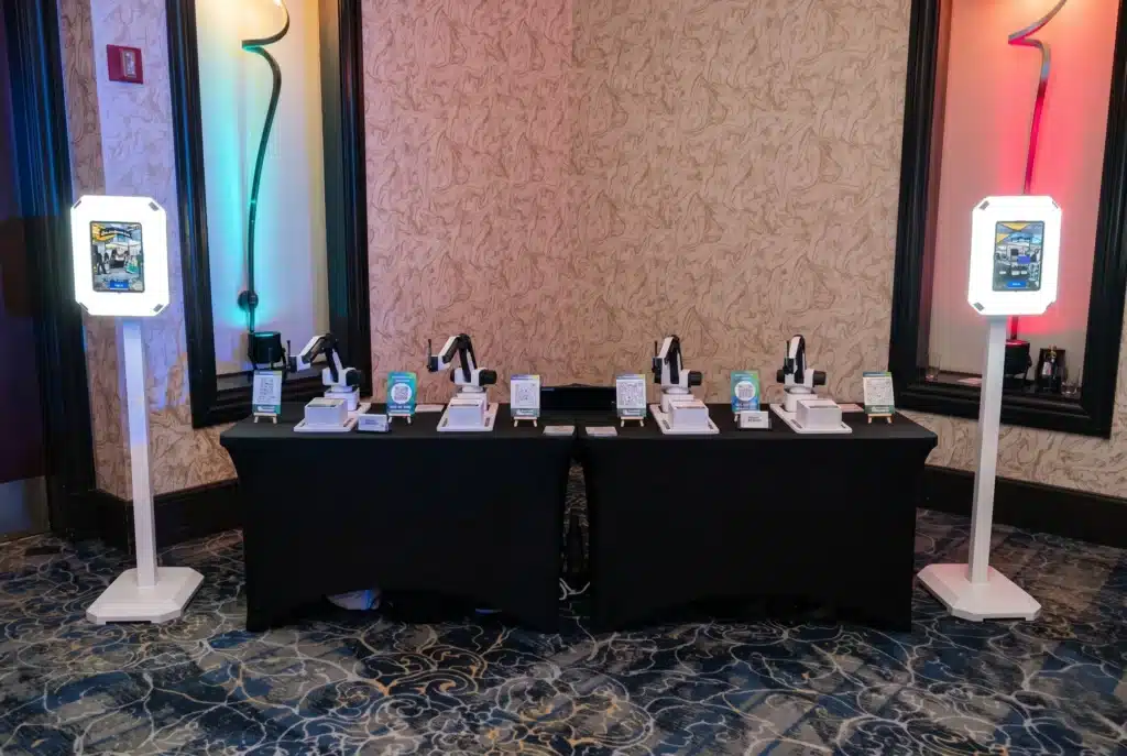 AI sketch robot drawing caricatures live at Northfield Bank Hollywood-themed corporate awards event in Staten Island