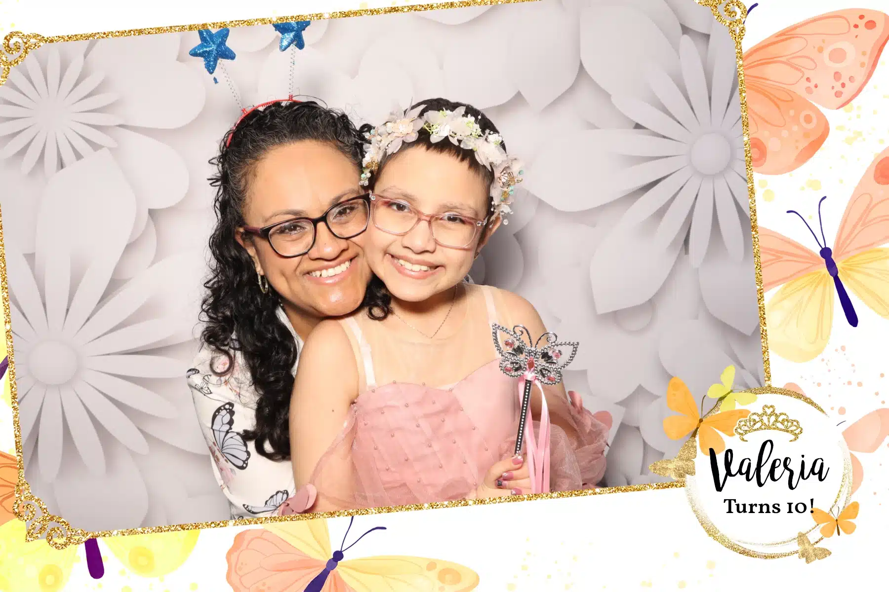 Child celebrating birthday at Make-A-Wish New Jersey with custom photo booth print